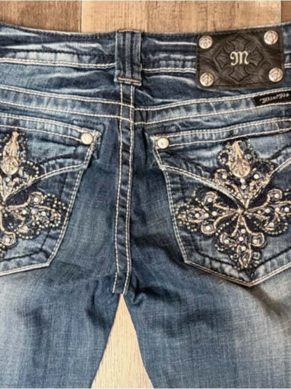 Miss Me Dark Blue Embroidered Bootcut Jeans